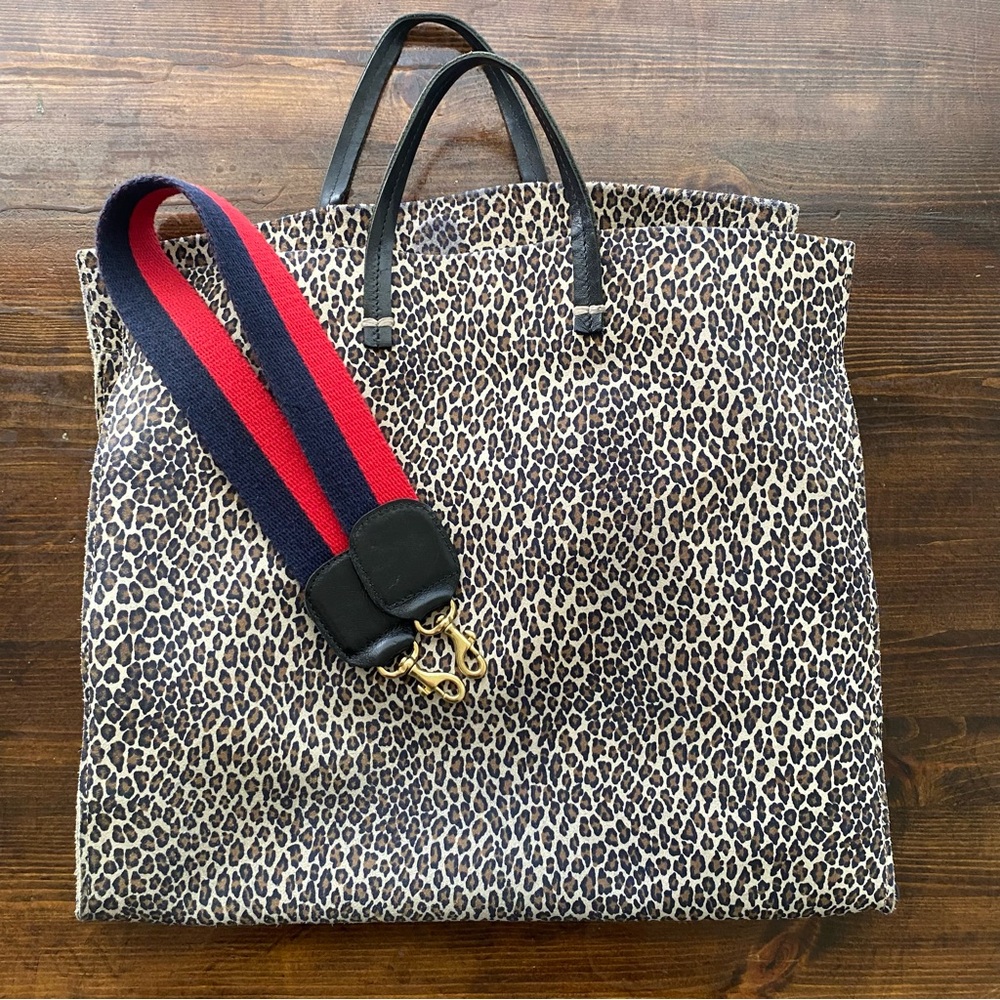 SOLD - CLARE V leopard cheetah suede leather tote bag with detachable strap. - Picture 5 of 13
